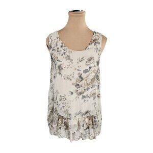 Giusy Lightweight Flowy Silk Floral Off White Blouse Sz S